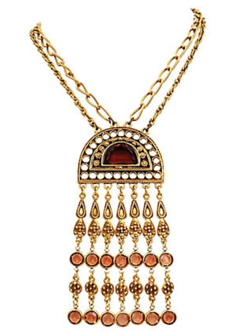 Vintage 1960s Goldette Rhinestone Fringe Pendant Runway Statement Necklace